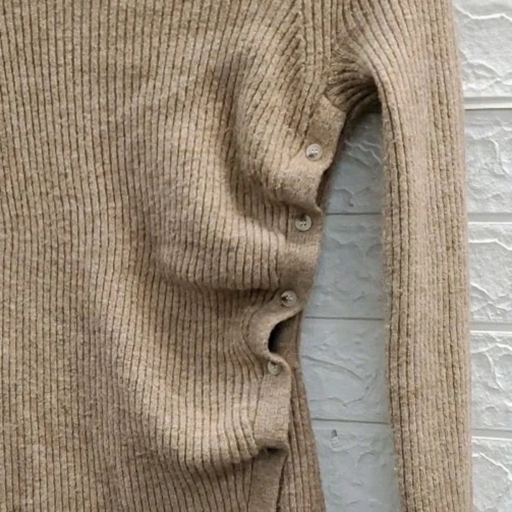 ASTR Ribbed Hi Slit Button Ruched
Sweater Dress Tan - Picture 4 of 10